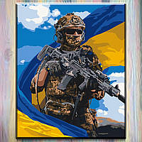 Картина по номерам Патриотическая "Воин ВСУ с флагом" 40*50 см Оригами LW3268