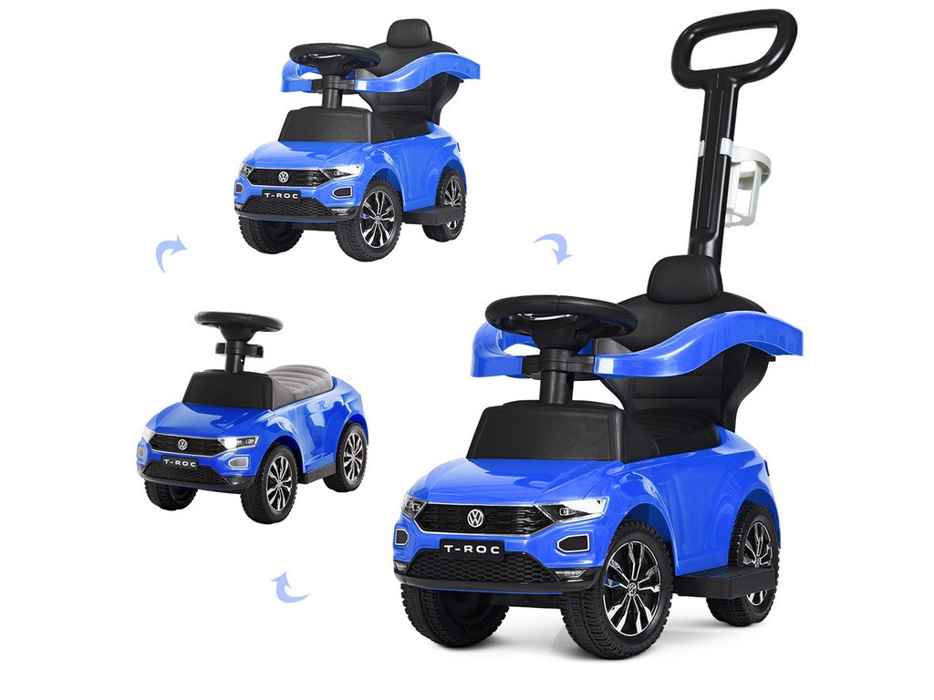 Каталка-толокар 651-4 (1 шт.) 2в1 (родить.ручка), муз, підставка для ніг, на бат-ку, синій, фото 1