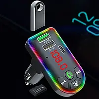 Модулятор у машину F7, Автомобільний FM-Модулятор 3в1 з Bluetooth RGB-підсвіткою і LED-екраном