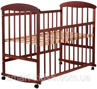 Кровать детская на колёсах, кроватка для новорожденных с опускным бортиком ольха темная Наталка - фото 6 - id-p1883045047