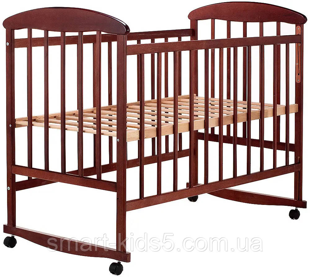 Кровать детская на колёсах, кроватка для новорожденных с опускным бортиком ольха темная Наталка - фото 1 - id-p1883045047