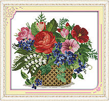 Квітуча квітка в кошику Набір для вишивання хрестом із друкованою схемою на тканині Joy Sunday H302