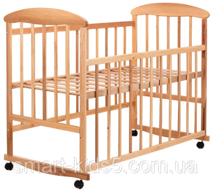 Кровать детская на колёсах, кроватка для новорожденных с опускным бортиком Наталка Ольха светлая - фото 2 - id-p1883046425
