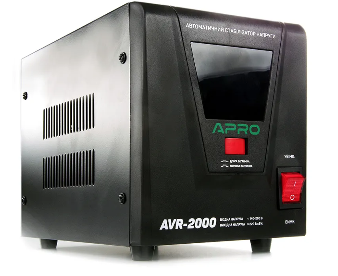 Стабілізатор напруги релейний APRO AVR-2000 : 1600 Вт, релейний, Led-дисплей, вага 5 кг