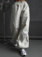 Женские широкие штаны карго с затяжками из плащевки (42-46 размер) молочные, серые, оливковые