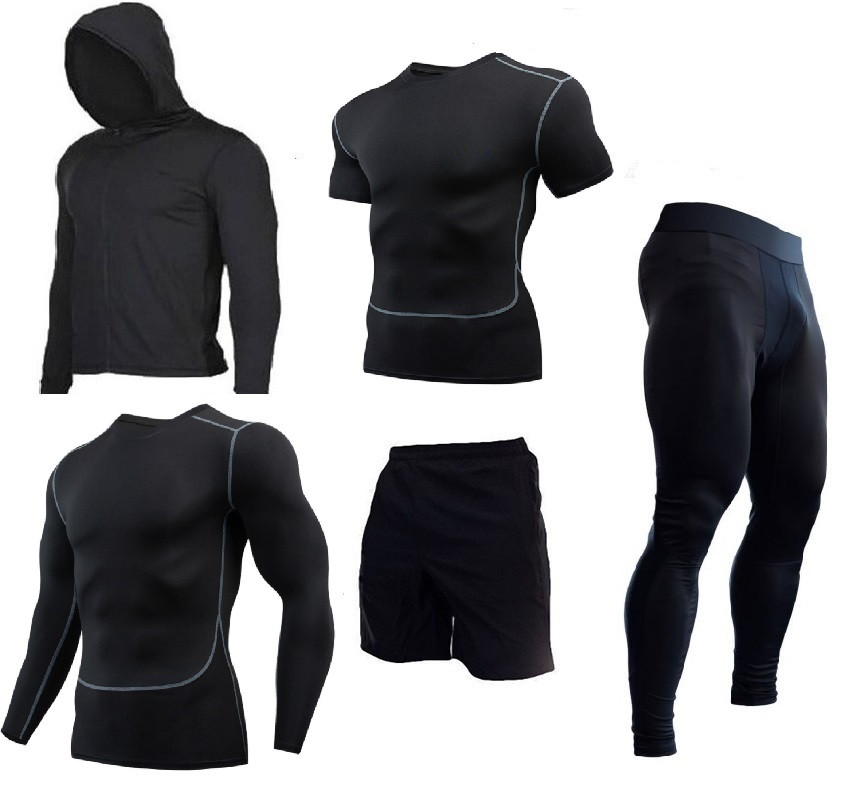 Компрессионный костюм для тренировок мужской 5в1 black - фото 1 - id-p1883079146