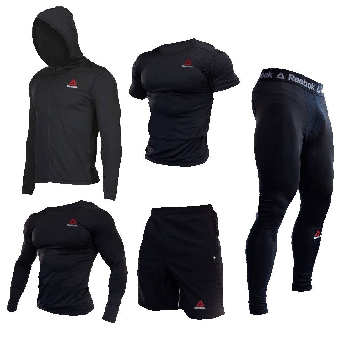 Компрессионная одежда 5 в 1 для тренировок черный комплект Reebok - фото 1 - id-p1883079149