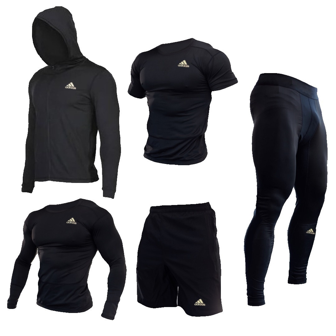 Компрессионная одежда 5 в 1 Adidas комплект для тренировок черный - фото 1 - id-p1883079150