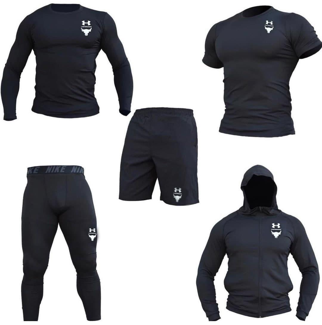 Компрессионная одежда комплект 5в1 Under Armour 2023 черный для фитнеса - фото 1 - id-p1883079215