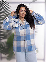 Женская кашемировая рубашка в клетку с капюшоном Батал № Селеста 48, Голубой