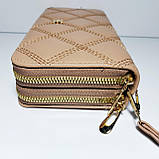 Гаманець жіночий на дві блискавки 3226 пудровий шкірозамінник, фото 4