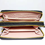 Гаманець жіночий на дві блискавки 3226 чорний шкірозамінник, фото 6