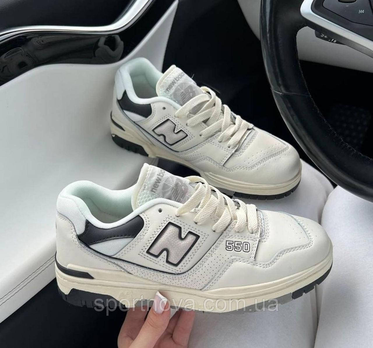 Чоловічі кросівки демісезонні New Balance 550 шкіра білі з чорним р. 41-45