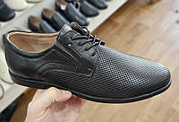 Чоловічі туфлі шкіряні чорні літні класичні з перфорацією, на шнурках Мужские туфли кожаные черные летние классические (Код: 3269)
