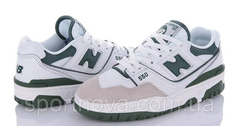 Жіночі підліткові кросівки стильні New Balance 550 шкіряні білі з бежевим і чорним р 36, 37