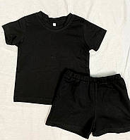 Дитячий літній бавовняний костюм чорний футболка та шорти