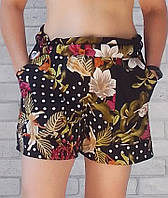 Женские шорты короткие с карманами цветочный принт, шорты женские трикотажные, модные короткие шорты