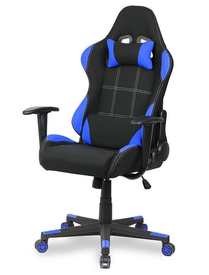 Крісло комп'ютерне геймерське спортивне поворотне з подушкою чорне із синім Goodwin Tanana blue