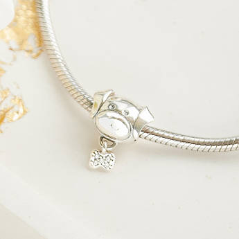 Підвіс срібний Собачка з кісткою тематичний з білими фіанітами