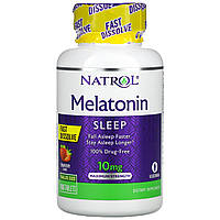 Natrol, Мелатонин, быстро растворяющийся, максимальная эффективность, клубника, 10 мг, 100 таблеток в Украине