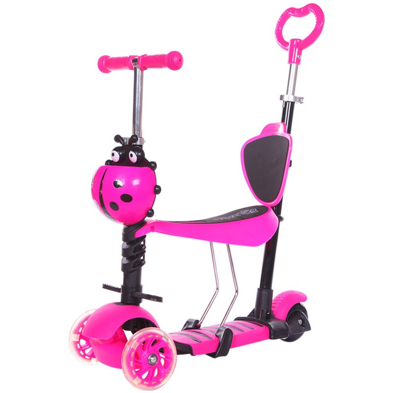 Самокат дитячий Scooter Сонечко 5 in 1 з батьківською ручкою Рожевий