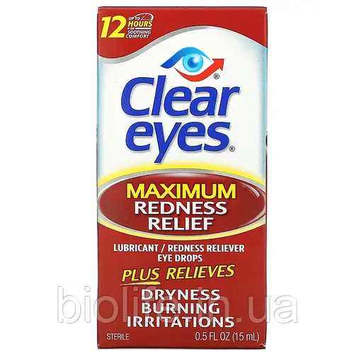 Clear Eyes, Максимальное снятие покраснения, Глазные капли лубриканта ...