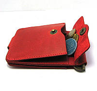 Кожаный кошелек Зажим для денег с отделом для мелочи натуральная кожа Красный высокое качество