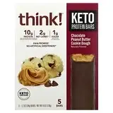 Think !, Keto Protein Bars, шоколадное печенье с арахисовым маслом, 5 батончиков, 34 г (1,2 унции) в Украине