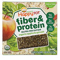 Happy Family Organics, Happytot, овсяной батончик с волокнами и протеином, органические яблоки и шпинат, 5 в в