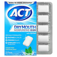Act, увлажняющая жевательная резинка против сухости во рту с ксилитолом, без сахара, успокаивающая мята, в в