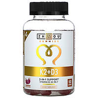 Zhou Nutrition, K2 + D3, клубника, 60 жевательных таблеток в Украине