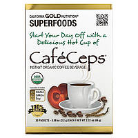 California Gold Nutrition, CafeCeps, органический растворимый кофе с кордицепсом и грибами рейши, 30 пакетиков