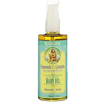 Badger Company, що заспокоює дитячу олію, ромашку та календулу з оливковою олією і оліями жожоба, 4 рідкі