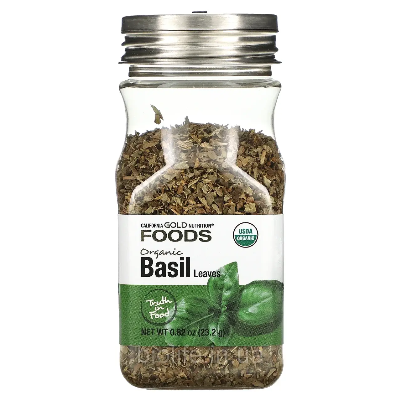 California Gold Nutrition, ПРОДУКТИ — листя органічного базиліку, 23,2 г (0,82 унції) оригінал, фото 1