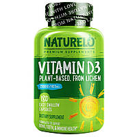 NATURELO, Витамин D3, растительного происхождения из лишайника, 62,5 мкг (2500 МЕ), 180 капсул для легкого в