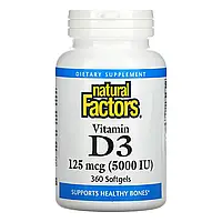 Natural Factors, Vitamin D3, 5,000 IU, 360 Softgels в Украине