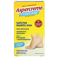 Aspercreme, Обезболивающий крем для ног с 4% лидокаином, максимальная сила действия, без отдушек, 113 г (4 в в