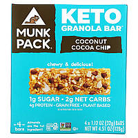 Munk Pack, Keto Granola, кокосовая и какао-крошка, 4 батончика, 32 г (1,12 унции) в Украине