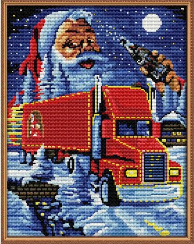 Набір для вишивання за нанесеною на канву схемою "Christmas truck". AIDA 14CT printed,31*37см