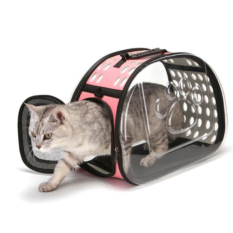 Переноска для кота и небольших собак - складная сумка с прозрачными стенками до 7 кг, розовая - фото 1 - id-p1883215487