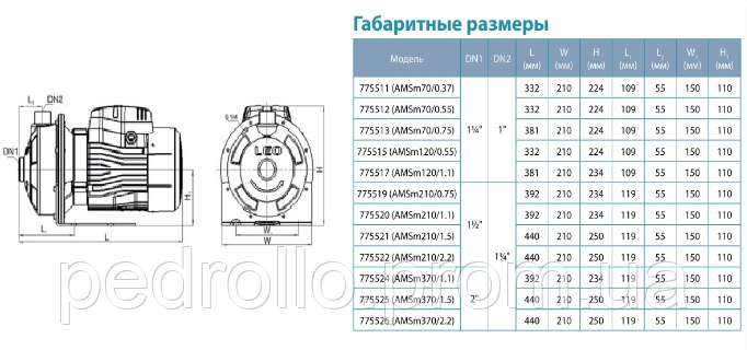 Центробежный пищевой насос LEO AMSm 70/0.55 (29 м, 4,8 м3/ч) - фото 5 - id-p325001236