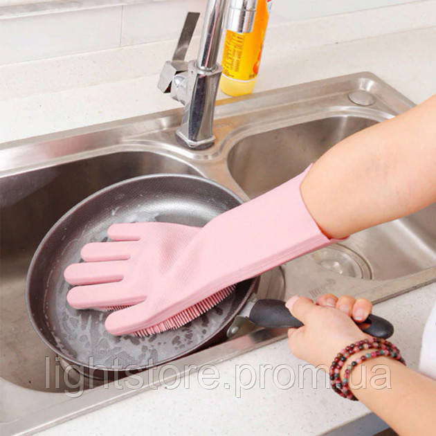 Силіконові рукавички Magic Silicone Gloves Pink для прибирання чищення миття посуду для дому. ZC-960 Колір: рожевий