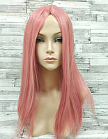 Парик розовый средней длины прямой без челки 55см из искусственных волос ( 5780 )