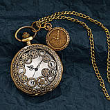 Годинник кишеньковий вінтаж "Vintage Skeleton" у стилі стимпанк із ланцюжком., фото 5