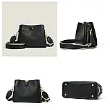 Шкіряна жіноча сумка з натуральної шкіри. Сумочка жіноча маленька з текстильним ремінцем, фото 5