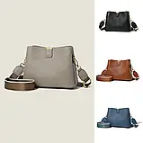 Шкіряна жіноча сумка з натуральної шкіри. Сумочка жіноча маленька з текстильним ремінцем, фото 9