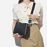 Шкіряна жіноча сумка з натуральної шкіри. Сумочка жіноча маленька з текстильним ремінцем, фото 2