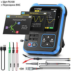 FNIRSI DSO-TC3 + Щуп P6100 Тестер радіокомпонентів, Осцилограф 500 кГц, Генератор, PWM, Вимірювач ESR, LCR