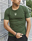 Чоловіча патріотична бавовняна футболка хакі з гербом України тризуб на грудях, фото 7