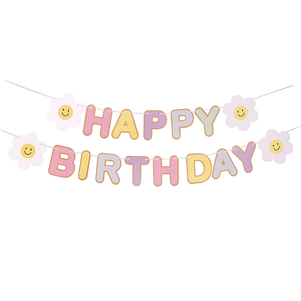 Гірлянда розтяжка паперова Happy Birthday з ромашками | Макарун, фото 3